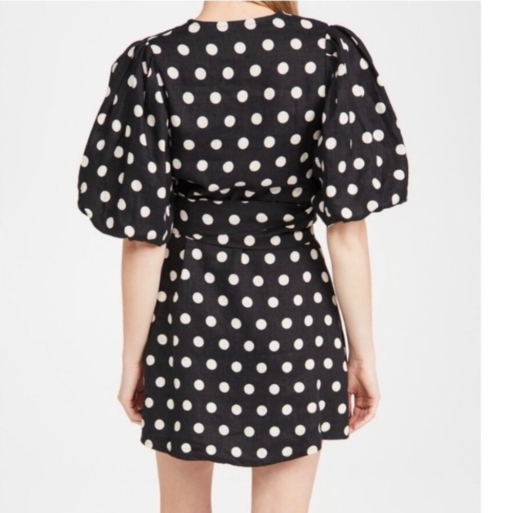 Faithful the Brand Godiva Wrap Linen Dress Black & White Polka Dot US 8 - Picture 14 of 15